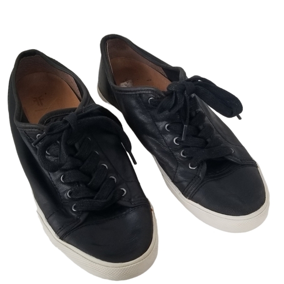 Frye Black Leather Mindy Low Lace Sneakers Size 7 - Picture 1 of 13